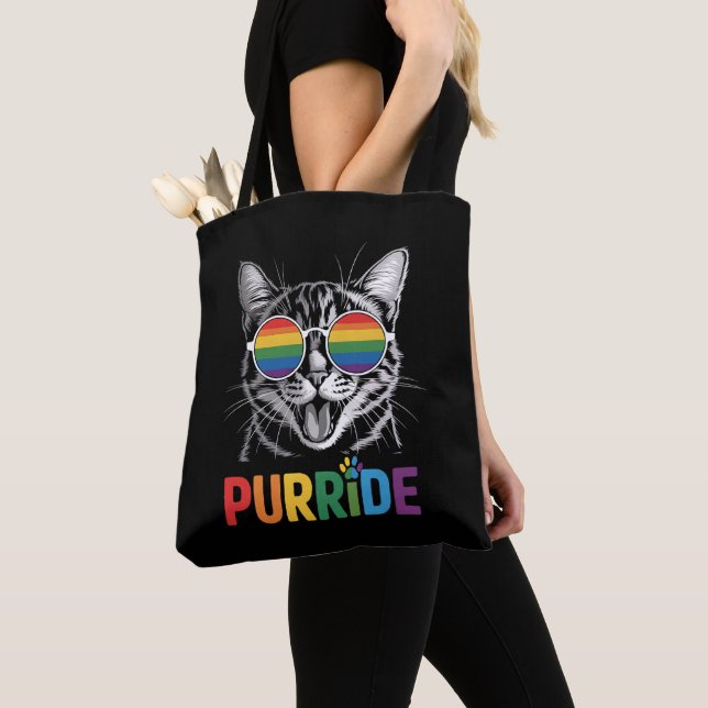 Purride Cat Gay Lesbian Rainbow LGBTQ Ally Pride Tote Bag (Close Up)