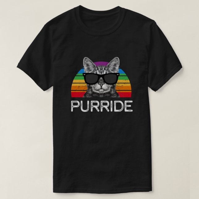 Purride Cat Gay Pride Month Rainbow Retro Funny T-Shirt (Design Front)