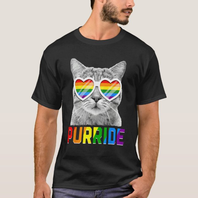 Purride  Cat  LGBT Rainbow Gay Pride Support LGBTQ T-Shirt (Front)