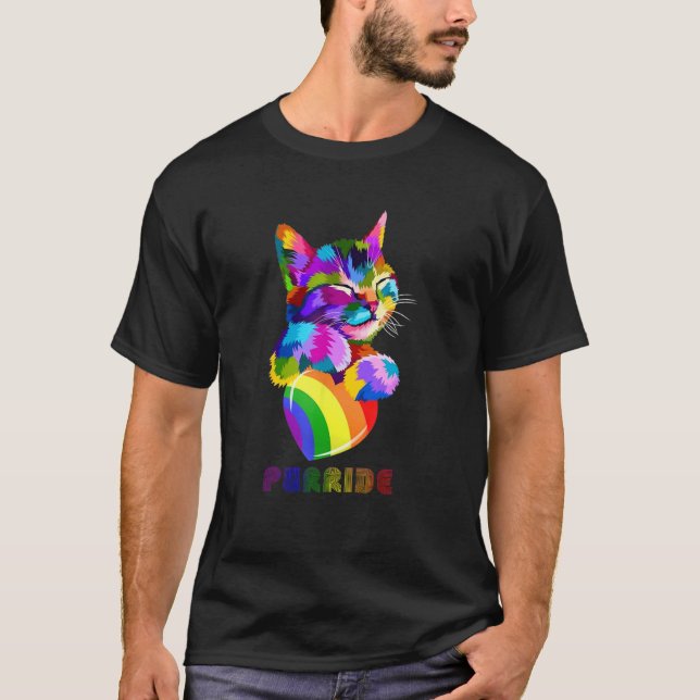 Purride Cat Lover Pride Colourful LGBT Rainbow T-Shirt (Front)