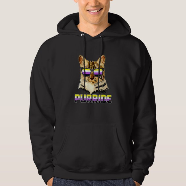 Purride Cat Non Binary Flag Agender Genderqueer Pr Hoodie (Front)