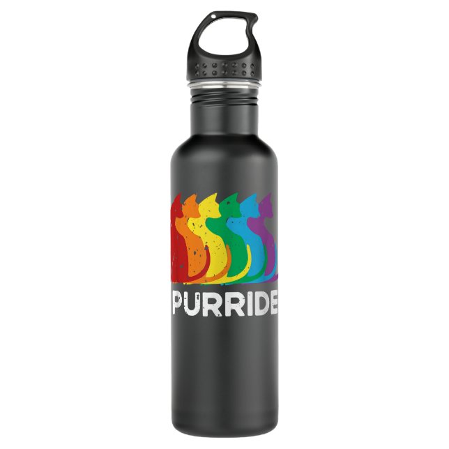 Purride Cat Pride Ally LGBT Community Rainbow Prid 710 Ml Water Bottle (Front)