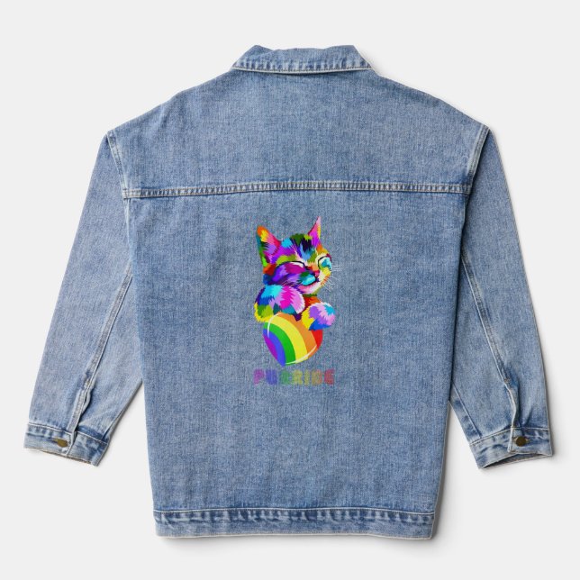 Purride Cat Pride Colourful LGBT Rainbow  Denim Jacket (Back)