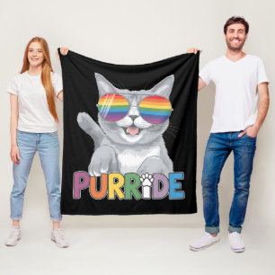 Purride Cat Sunglasses Gay Pride Rainbow LGBTQ Fleece Blanket