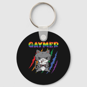 Purride Cat Video Game Gamer Lgbtq Rainbow Flag Ga Key Ring