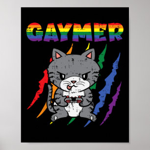 Purride Cat Video Game Gamer Lgbtq Rainbow Flag Ga Poster