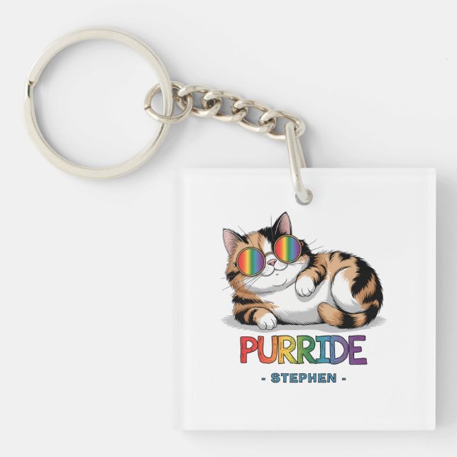 Purride - Cool Cat Pride | LGBTQ Key Ring (Front)