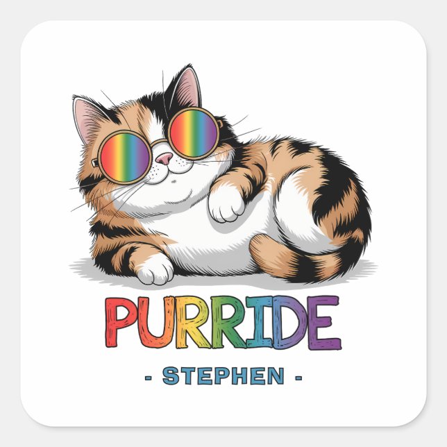 Purride - Cool Cat Pride | LGBTQ Square Sticker (Front)