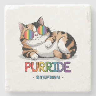 Purride - Cool Cat Pride   LGBTQ Stone Coaster