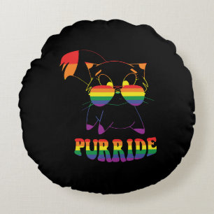 Purride Cute Gay Cat Lesbian Rainbow Round Cushion