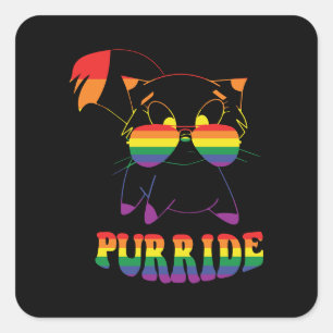 Purride   Cute Gay Cat   Lesbian   Rainbow Square Sticker