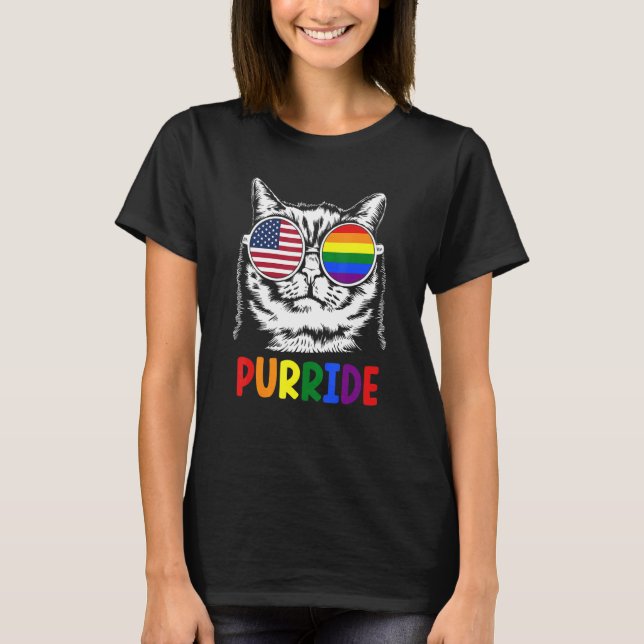 Purride Gay Pride Parade Rainbow Flag Cat With Sun T-Shirt (Front)