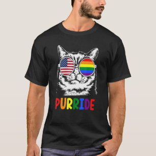 Purride Gay Pride Parade Rainbow Flag Cat With Sun T-Shirt