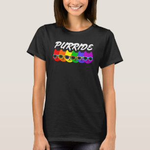 Purride Gay Pride Rainbow Flag Cat Wearing Sunglas T-Shirt