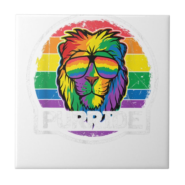 Purride Lion LGBT Colourful Cat Lion Gay Pride Rai Ceramic Tile (Front)
