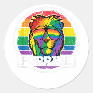 Purride Lion LGBT Colourful Cat Lion Gay Pride Rai Classic Round Sticker