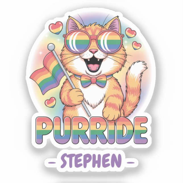 Purride – Orange Cat with Pride LGBTQ Flag (Front)