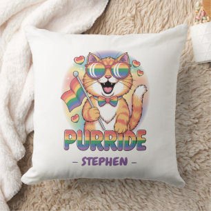 Purride – Orange Cat with Pride LGBTQ Flag Cushion