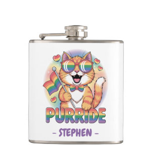 Purride – Orange Cat with Pride LGBTQ Flag Hip Flask