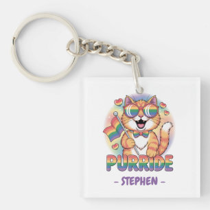 Purride – Orange Cat with Pride LGBTQ Flag Key Ring