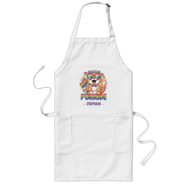 Purride – Orange Cat with Pride LGBTQ Flag Long Apron (Front)