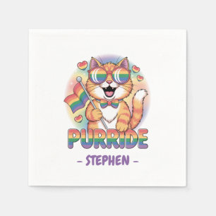Purride – Orange Cat with Pride LGBTQ Flag Napkin
