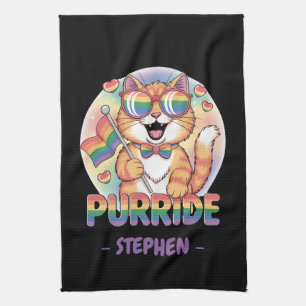 Purride – Orange Cat with Pride LGBTQ Flag Tea Towel