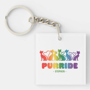 Purride – Rainbow Cat Silhouette LGBTQ+ Pride Pun Key Ring