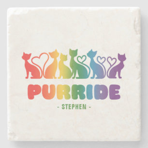 Purride – Rainbow Cat Silhouette LGBTQ+ Pride Pun Stone Coaster