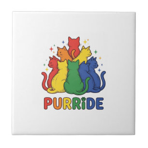 Purride Rainbow Cat Vintage Vector Design_1 Ceramic Tile