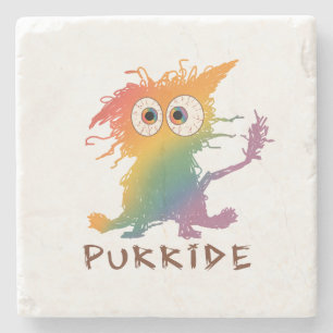 Purride – Rainbow Cat with Messy Fur LGBTQ Stone Coaster