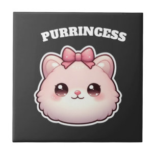 Purrincess Cute Pink Kitty Bow Design Ceramic Tile