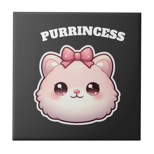 Purrincess Cute Pink Kitty Bow Design Ceramic Tile (Front)