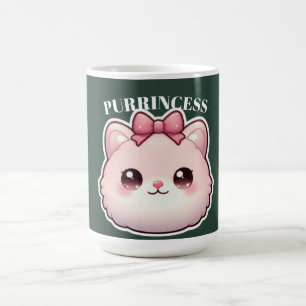 Purrincess Cute Pink Kitty Bow Design Coffee Mug