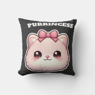 Purrincess Cute Pink Kitty Bow Design Cushion