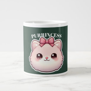 Purrincess Cute Pink Kitty Bow Design Large Coffee Mug