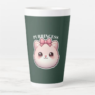 Purrincess Cute Pink Kitty Bow Design Latte Mug