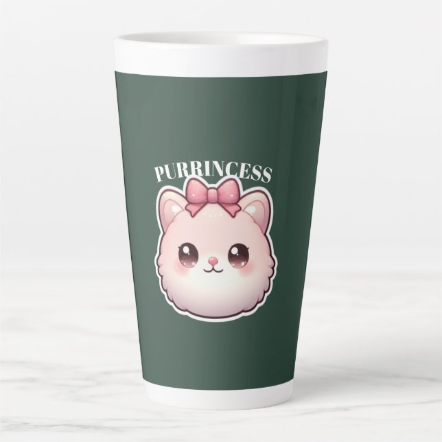 Purrincess Cute Pink Kitty Bow Design Latte Mug (Front)
