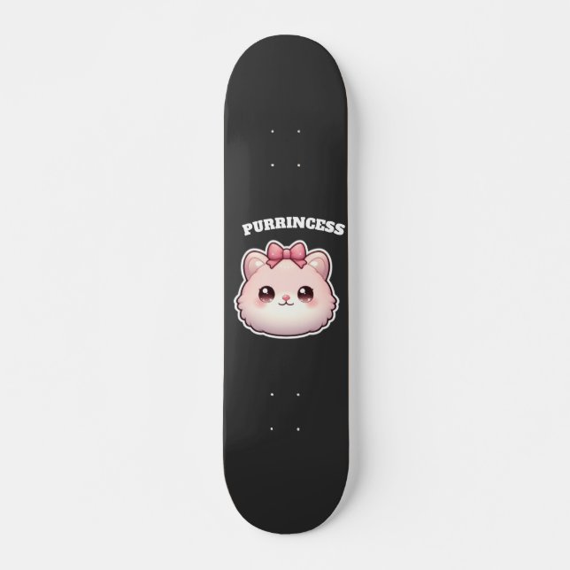 Purrincess Cute Pink Kitty Bow Design Skateboard (Front)