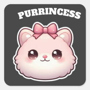Purrincess Cute Pink Kitty Bow Design Square Sticker