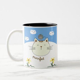 Purring Cat with Yarn Ball Two-Tone Coffee Mug