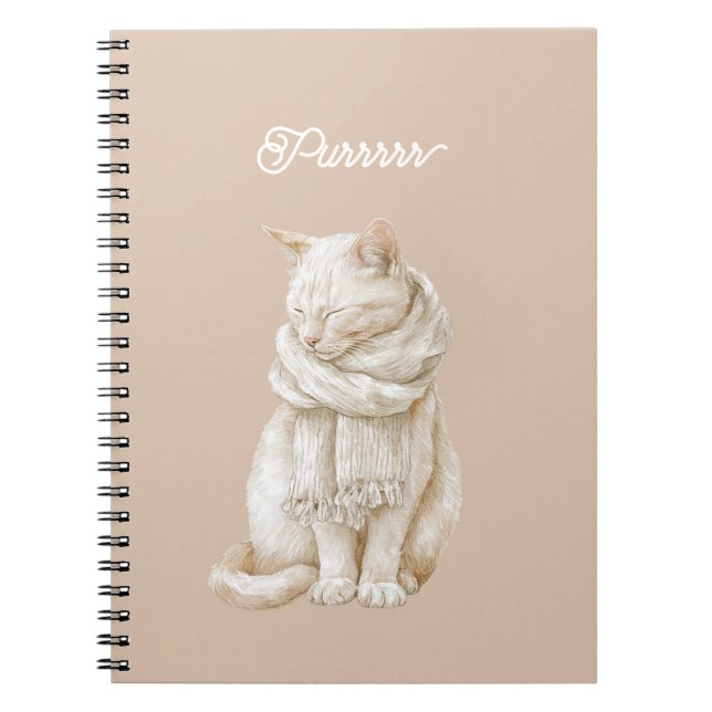 Purring Cream White Cat Notebook (Front)