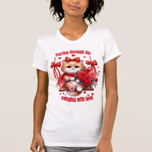 Purring Through Life – Cute Valentine Kitten Swing T-Shirt