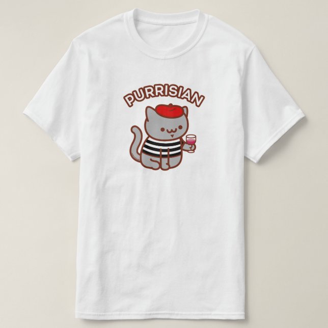PURRISIAN - Funny French Cat - Wine, Paris, Kawaii T-Shirt (Design Front)
