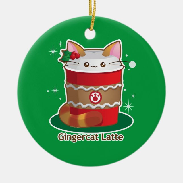 Purrista Pawfee: Cute Holiday Ginger Cat Coffee Ceramic Tree Decoration (Front)
