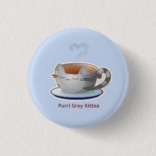 Purrista Pawfee: Grey Kitty Tea Mug 3 Cm Round Badge