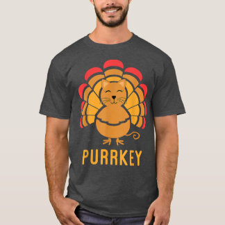 Purrkey Turkey Cat Pun Funny Thanksgiving Cat Love T-Shirt