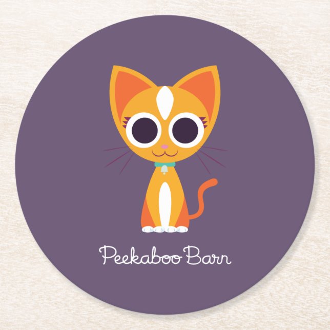 Purrl the Cat Round Paper Coaster (Front)