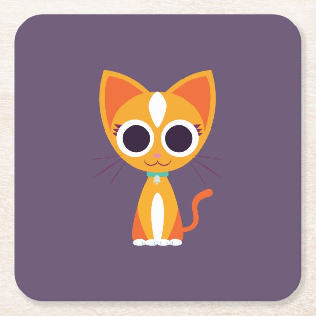 Purrl the Cat Square Paper Coaster (Front)