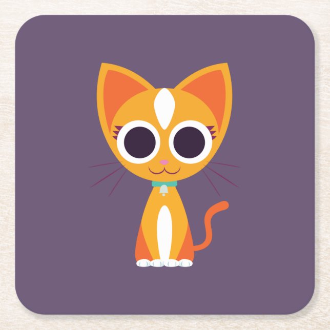 Purrl the Cat Square Paper Coaster (Front)